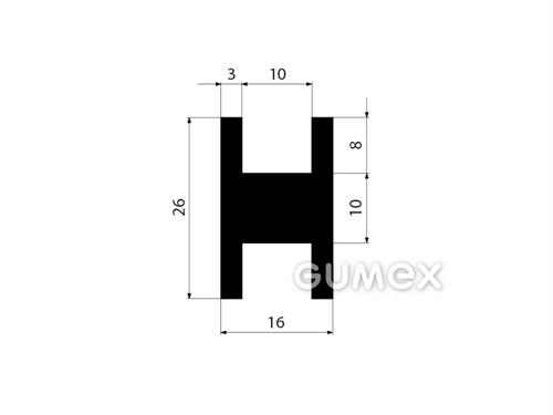 "H" Gummiprofil, 26x16/10/10mm, 70°ShA, NBR, -40°C/+100°C, schwarz, 